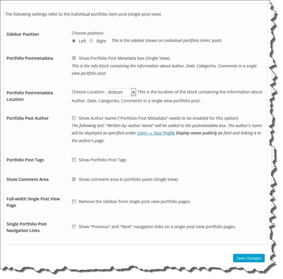 Portfolio Section additional settings