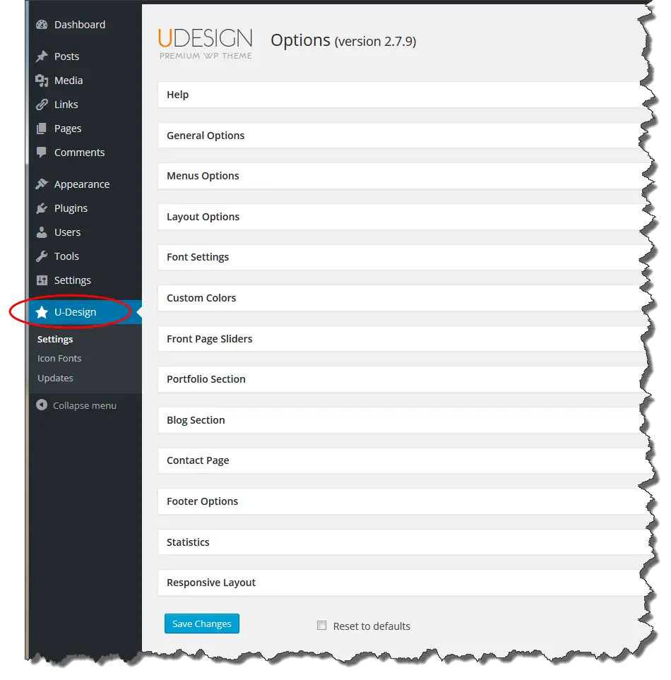 u-designs options menu